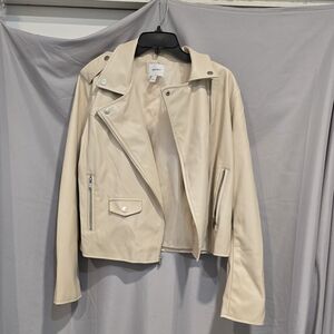 Nine West Cream Faux Leather Moto Jacket